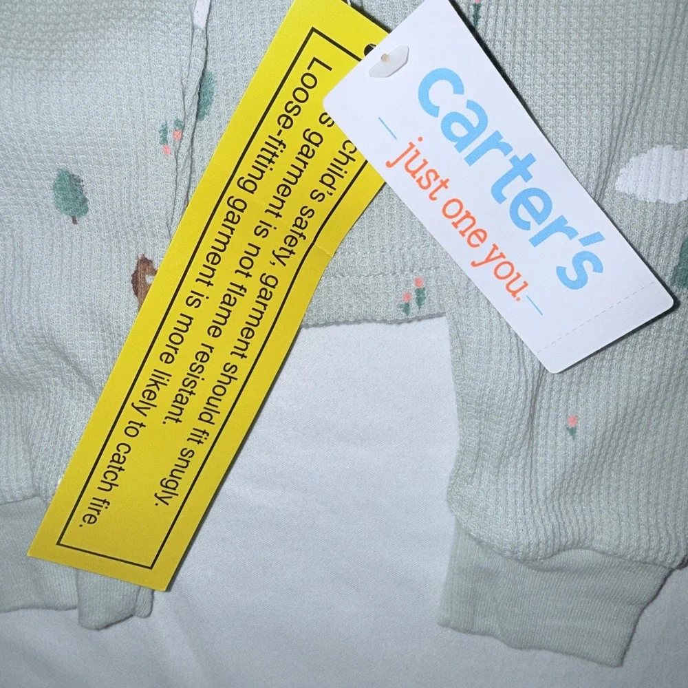Carter's Pajama Set Kids 18M Green NEW‎ Thermal Waffle Horse Rainbow
